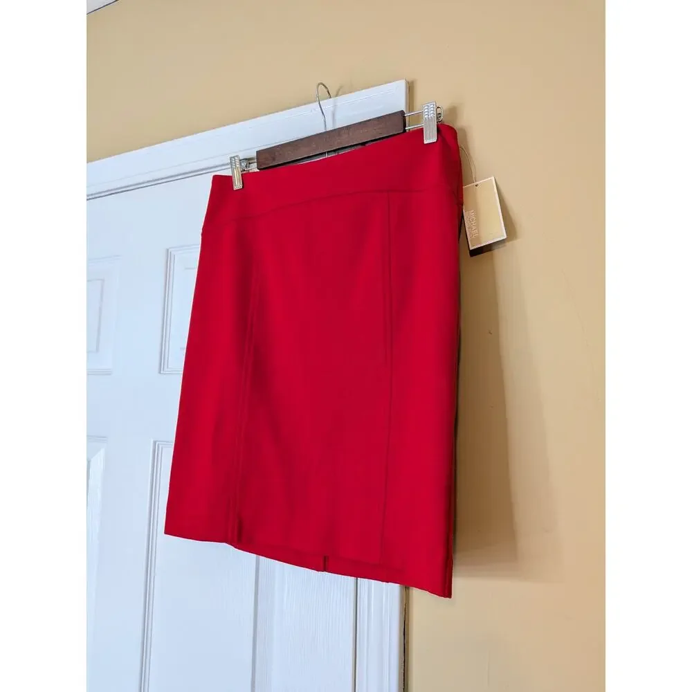 Michael Kors Red Pencil Skirt Size 6 NWT Quiet Luxury Office Holiday